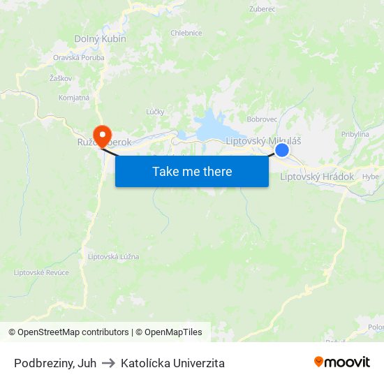 Podbreziny, Juh to Katolícka Univerzita map