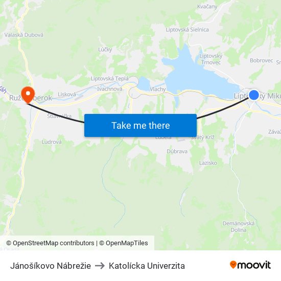 Jánošíkovo Nábrežie to Katolícka Univerzita map