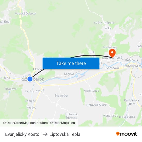 Evanjelický Kostol to Liptovská Teplá map