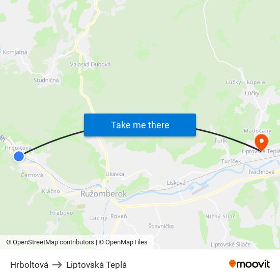 Hrboltová to Liptovská Teplá map