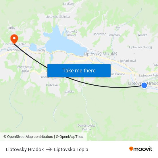 Liptovský Hrádok to Liptovská Teplá map