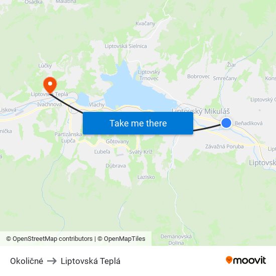 Okoličné to Liptovská Teplá map