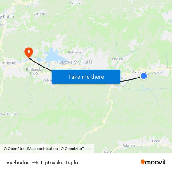 Východná to Liptovská Teplá map