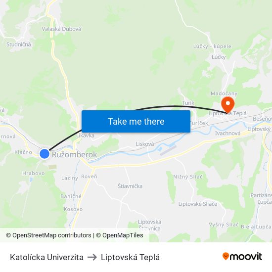 Katolícka Univerzita to Liptovská Teplá map