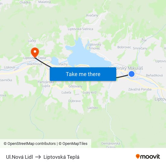 Ul.Nová Lidl to Liptovská Teplá map