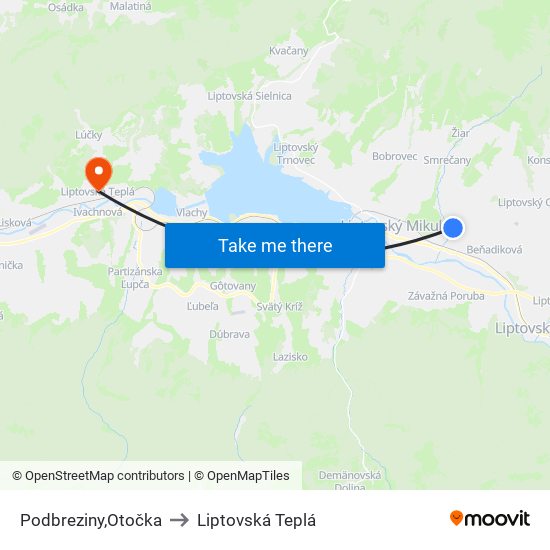 Podbreziny,Otočka to Liptovská Teplá map