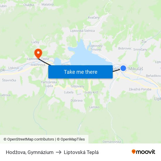 Hodžova, Gymnázium to Liptovská Teplá map