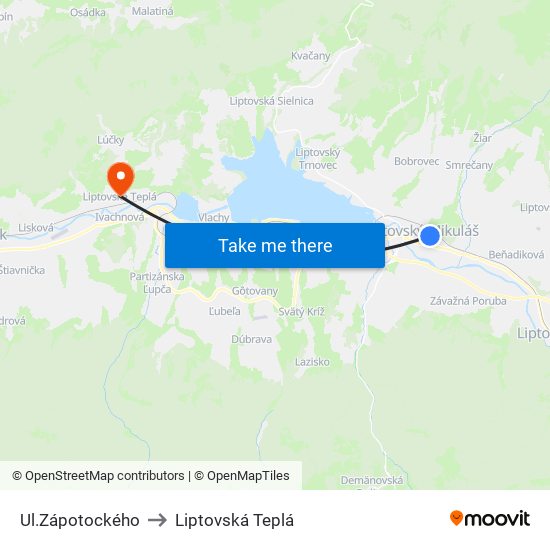 Ul.Zápotockého to Liptovská Teplá map