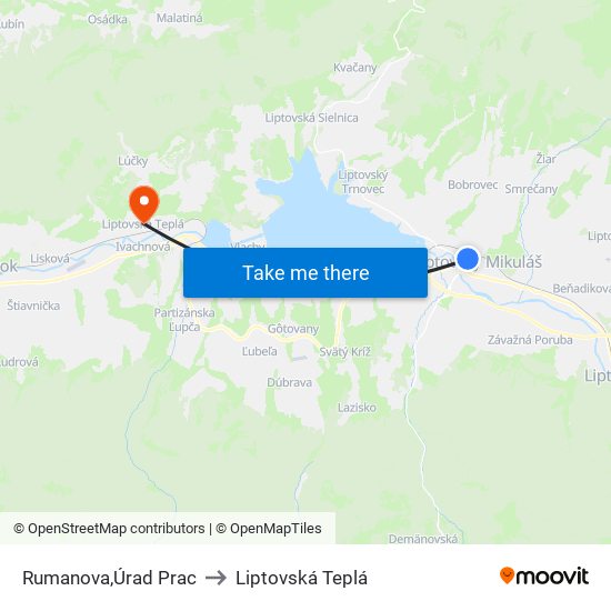 Rumanova,Úrad Prac to Liptovská Teplá map