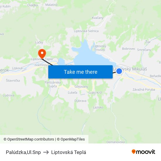 Palúdzka,Ul.Snp to Liptovská Teplá map