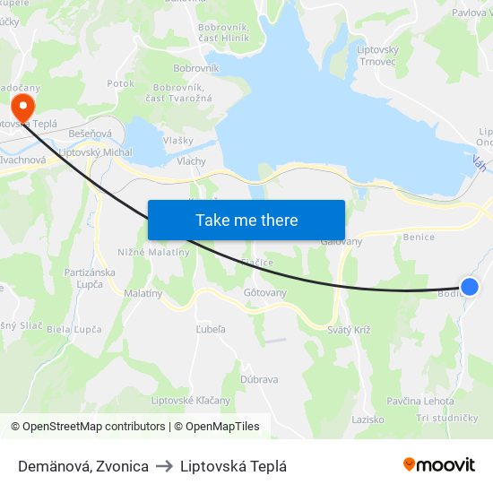 Demänová, Zvonica to Liptovská Teplá map