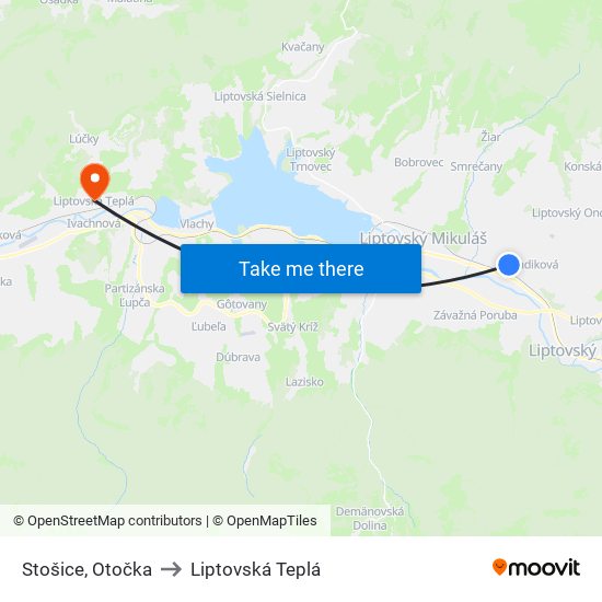 Stošice, Otočka to Liptovská Teplá map