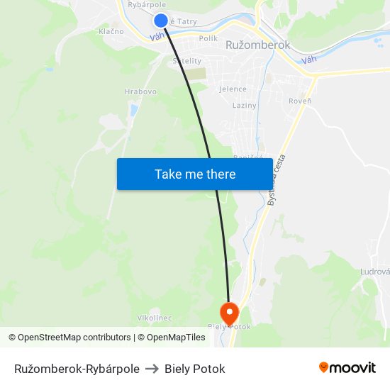 Ružomberok-Rybárpole to Biely Potok map