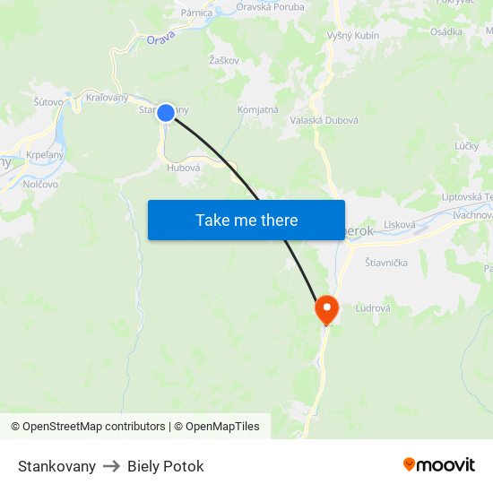 Stankovany to Biely Potok map