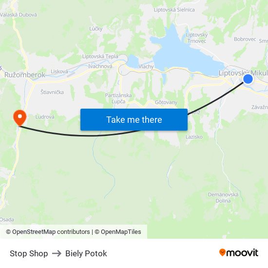 Stop Shop to Biely Potok map