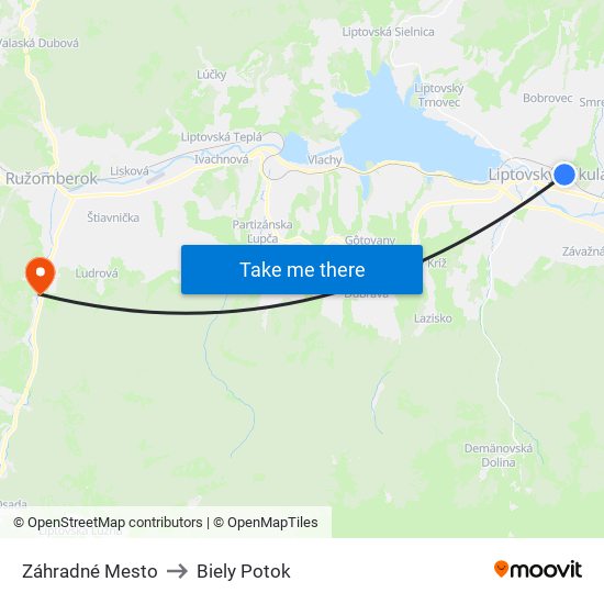 Záhradné Mesto to Biely Potok map