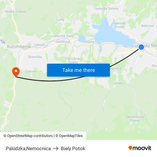 Palúdzka,Nemocnica to Biely Potok map