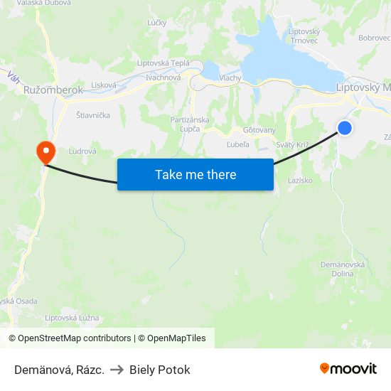 Demänová, Rázc. to Biely Potok map