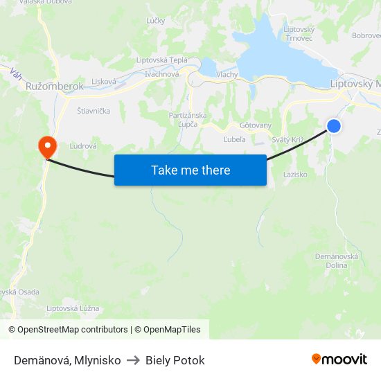 Demänová, Mlynisko to Biely Potok map