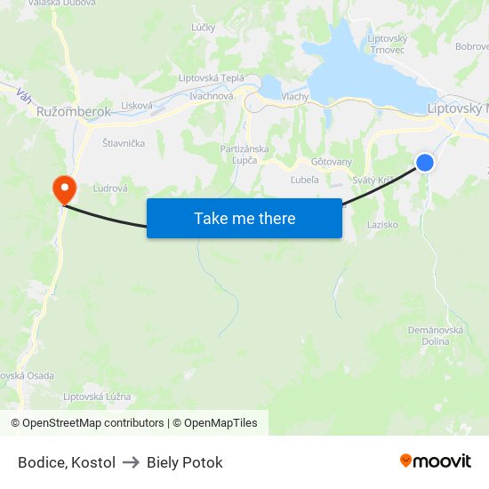 Bodice, Kostol to Biely Potok map