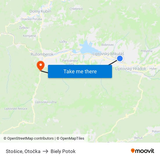 Stošice, Otočka to Biely Potok map