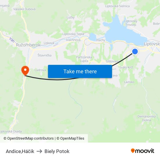 Andice,Háčik to Biely Potok map