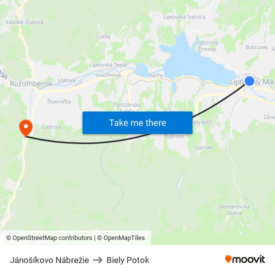 Jánošíkovo Nábrežie to Biely Potok map