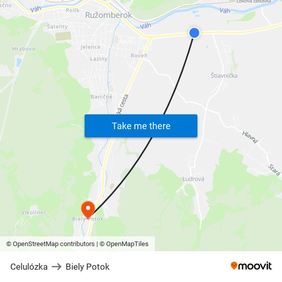 Celulózka to Biely Potok map
