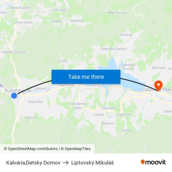 Kalvária,Detsky Domov to Liptovský Mikuláš map