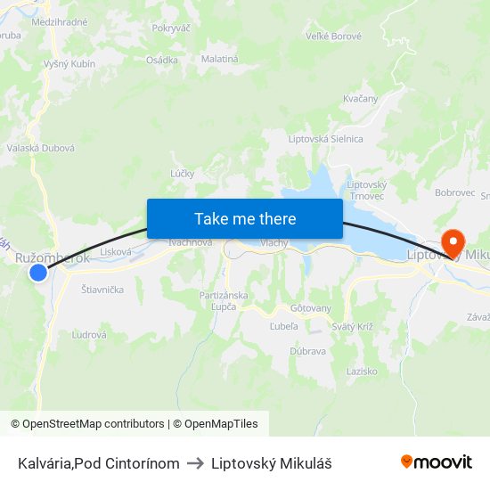 Kalvária,Pod Cintorínom to Liptovský Mikuláš map