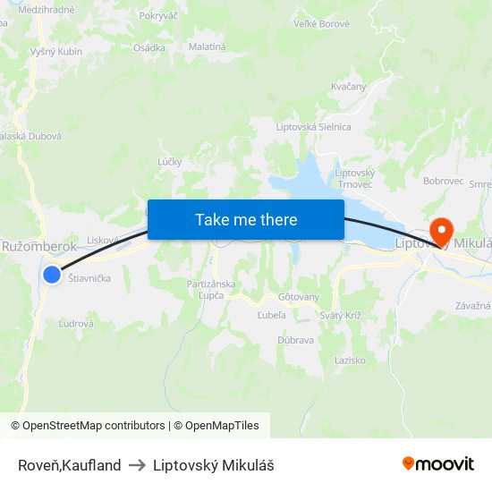 Roveň,Kaufland to Liptovský Mikuláš map