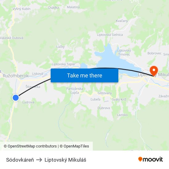 Sódovkáreň to Liptovský Mikuláš map