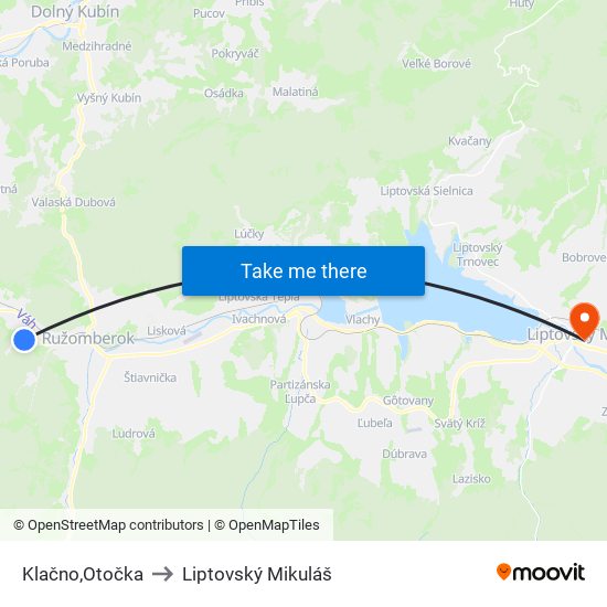 Klačno,Otočka to Liptovský Mikuláš map