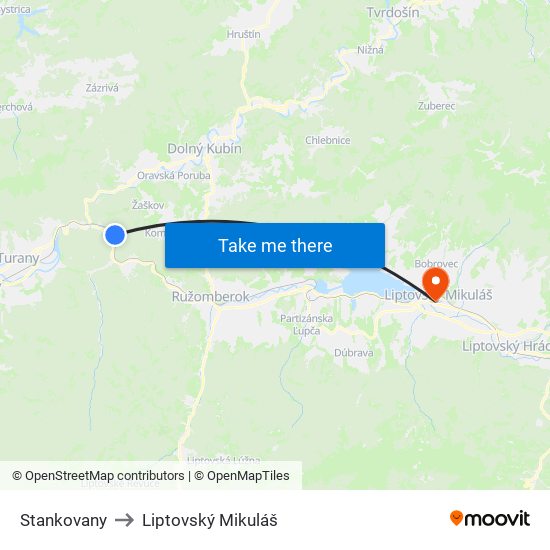 Stankovany to Liptovský Mikuláš map