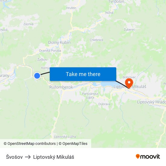 Švošov to Liptovský Mikuláš map