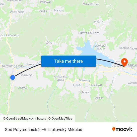 Soš Polytechnická to Liptovský Mikuláš map