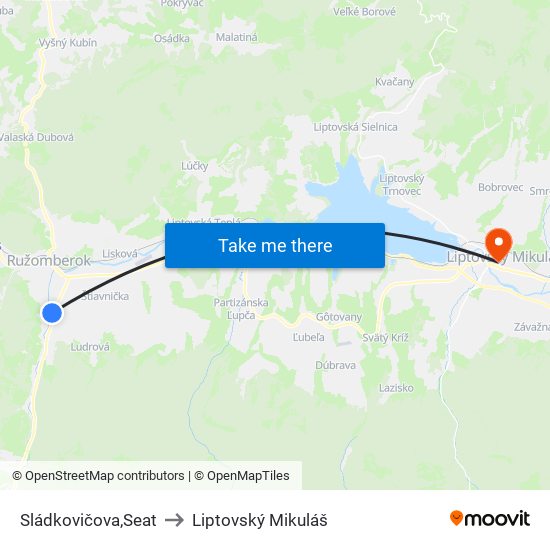 Sládkovičova,Seat to Liptovský Mikuláš map