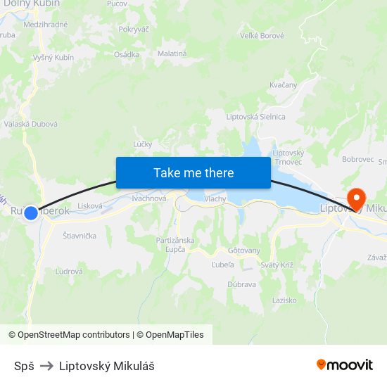 Spš to Liptovský Mikuláš map