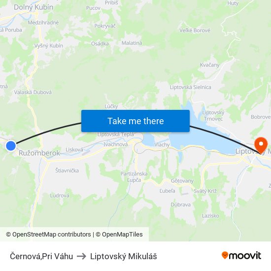 Černová,Pri Váhu to Liptovský Mikuláš map