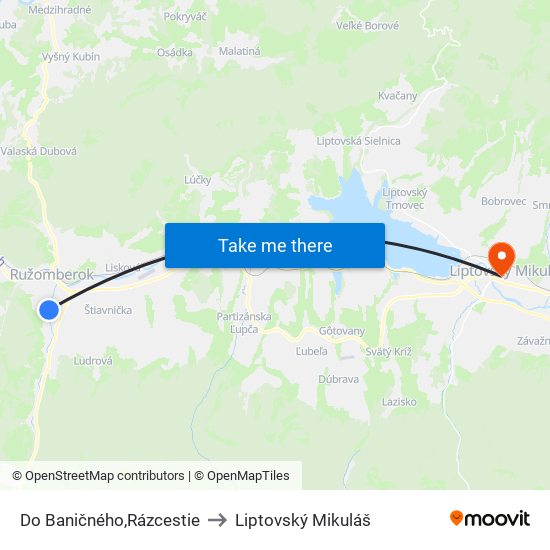 Do Baničného,Rázcestie to Liptovský Mikuláš map