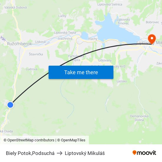 Biely Potok,Podsuchá to Liptovský Mikuláš map