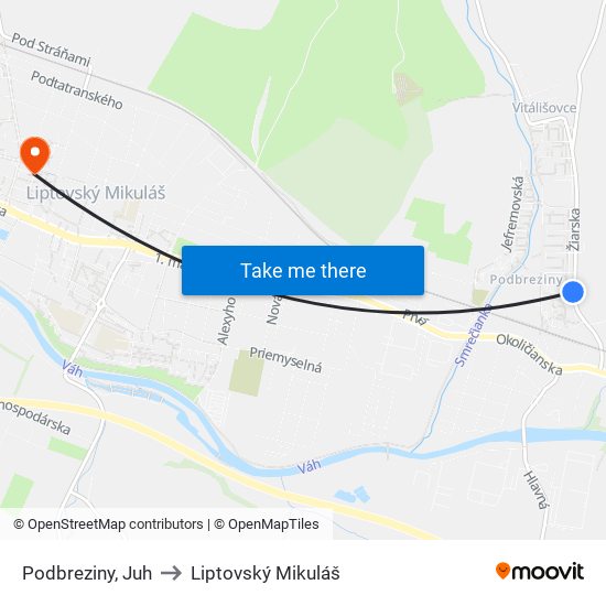 Podbreziny, Juh to Liptovský Mikuláš map