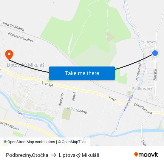 Podbreziny,Otočka to Liptovský Mikuláš map