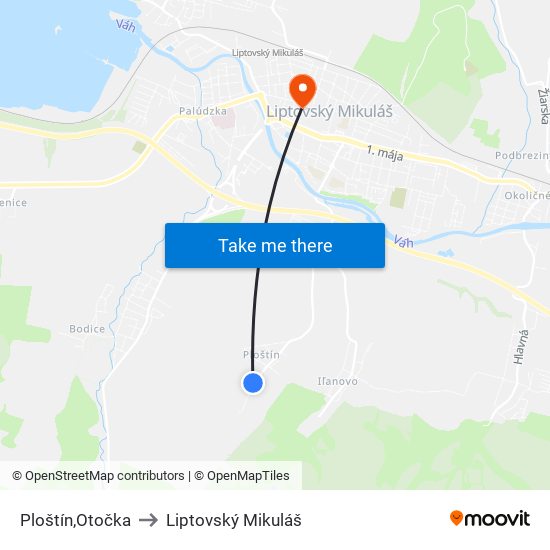 Ploštín,Otočka to Liptovský Mikuláš map