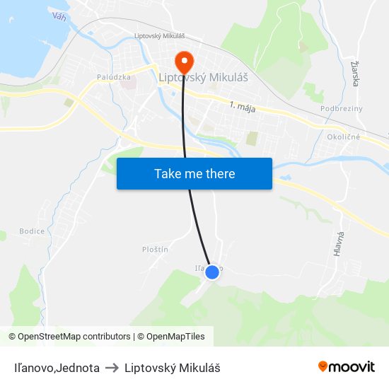 Iľanovo,Jednota to Liptovský Mikuláš map