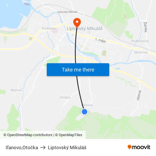 Iľanovo,Otočka to Liptovský Mikuláš map