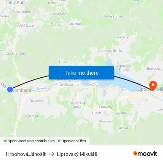 Hrboltová,Jánošík to Liptovský Mikuláš map