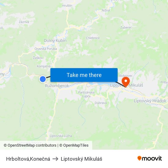 Hrboltová,Konečná to Liptovský Mikuláš map