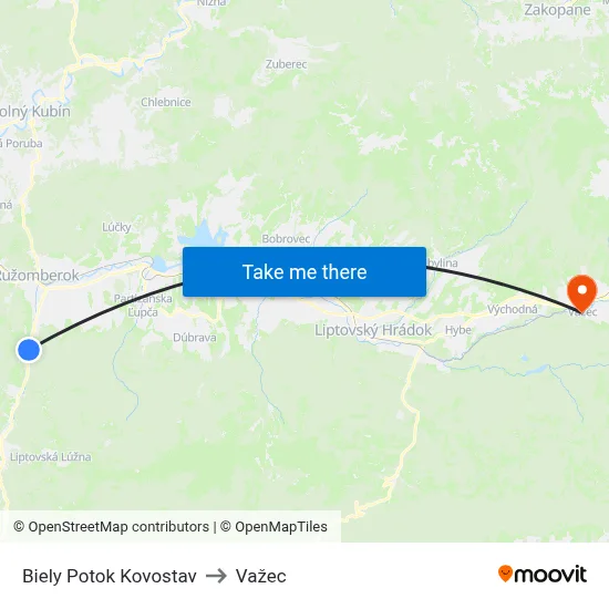 Biely Potok Kovostav to Važec map