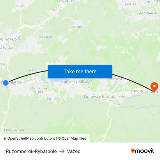 Ružomberok-Rybárpole to Važec map